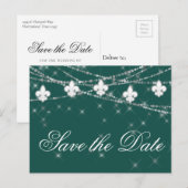 Fleur de Lis Green Lights | Vet Gedekte bruiloft Aankondigingskaart (Voorkant / Achterkant)