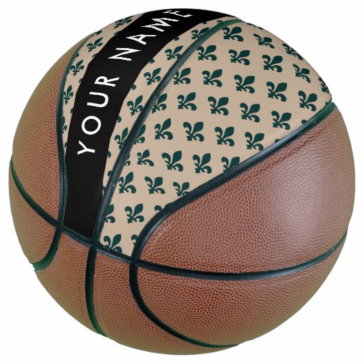 Fleur de Lis, Green on Beige, Royal, Your Name Basketbal (Schuin)