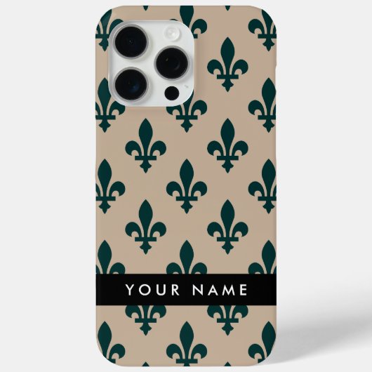 Fleur de Lis, Green on Beige, Royal, Your Name Case-Mate iPhone Case (Achterkant)