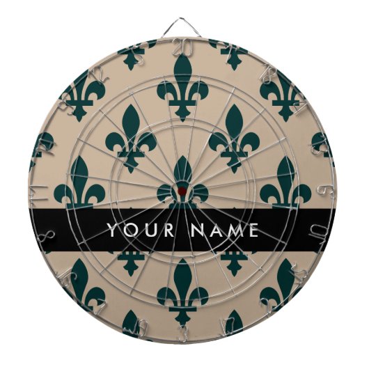 Fleur de Lis, Green on Beige, Royal, Your Name Dartbord (Voorkant)