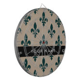 Fleur de Lis, Green on Beige, Royal, Your Name Dartbord (Voorkant Links)