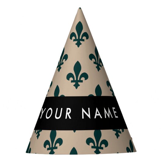 Fleur de Lis, Green on Beige, Royal, Your Name Feesthoedjes (Voorkant)