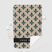Fleur de Lis, Green on Beige, Royal, Your Name Golfhanddoek (Insitu)