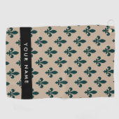 Fleur de Lis, Green on Beige, Royal, Your Name Golfhanddoek (Horizontaal)