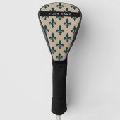 Fleur de Lis, Green on Beige, Royal, Your Name Golfheadcover (Voorkant)