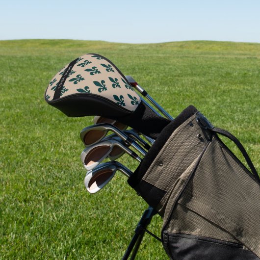 Fleur de Lis, Green on Beige, Royal, Your Name Golfheadcover (Insitu)