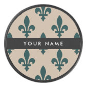 Fleur de Lis, Green on Beige, Royal, Your Name Hockey Puck (Voorkant)