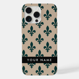 Fleur de Lis, Green on Beige, Royal, Your Name iPhone 15 Pro Max Case