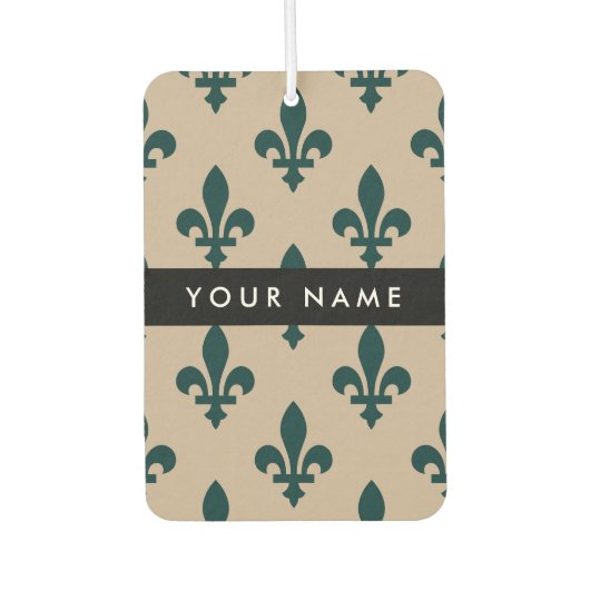 Fleur de Lis, Green on Beige, Royal, Your Name Luchtverfrisser (Voorkant)