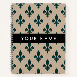 Fleur de Lis, Green on Beige, Royal, Your Name Notitieboek