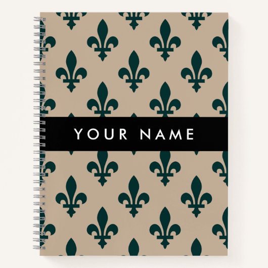 Fleur de Lis, Green on Beige, Royal, Your Name Notitieboek (Voorkant)