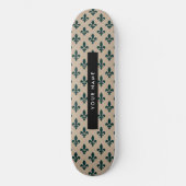 Fleur de Lis, Green on Beige, Royal, Your Name Persoonlijk Skateboard (Voorkant)