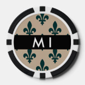 Fleur de Lis, Green on Beige, Royal, Your Name Poker Chips (Voorkant)