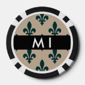 Fleur de Lis, Green on Beige, Royal, Your Name Poker Chips (Achterkant)