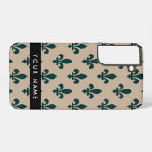 Fleur de Lis, Green on Beige, Royal, Your Name Samsung Galaxy Hoesje (Achterkant horizontaal)