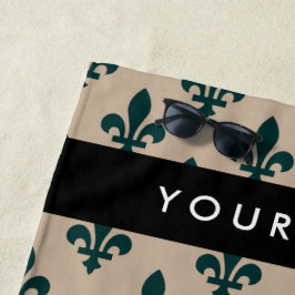 Fleur de Lis, Green on Beige, Royal, Your Name Strandlaken