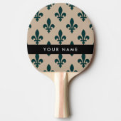 Fleur de Lis, Green on Beige, Royal, Your Name Tafeltennisbatje (Voorkant)