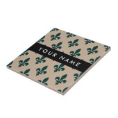 Fleur de Lis, Green on Beige, Royal, Your Name Tegeltje (Zijkant)