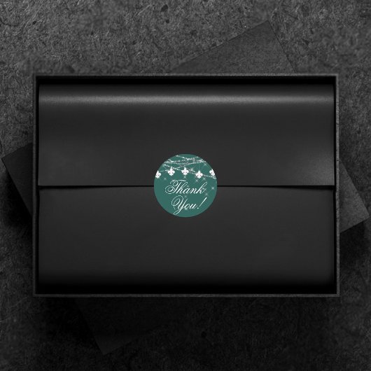 Fleur de Lis Green | Rustieke Fairy Lights Dank u Ronde Sticker