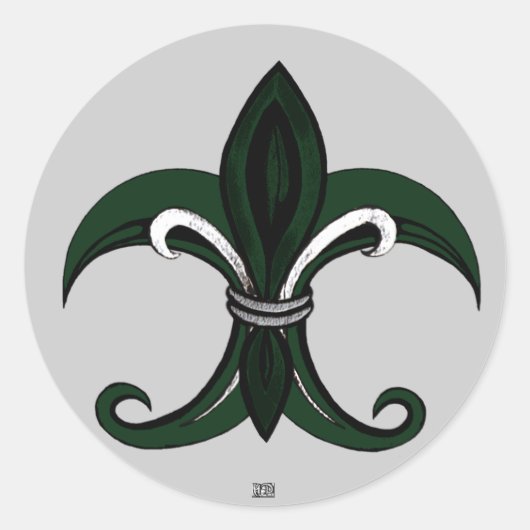 Fleur de lis Green/Silver Ronde Sticker (Voorkant)