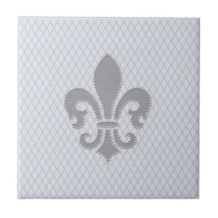 Fleur de Lis Grey Lila Diamond Pattern Tegeltje