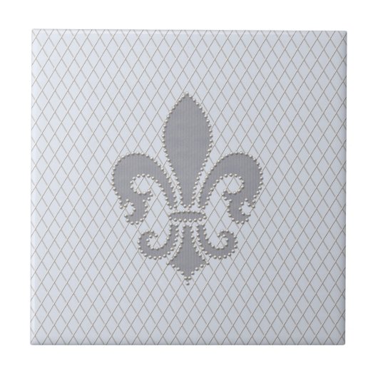 Fleur de Lis Grey Lila Diamond Pattern Tegeltje (Voorkant)