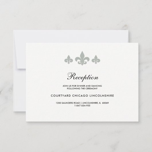 Fleur-de-lis Grijs Wit Receptie Kaart (Voorkant)