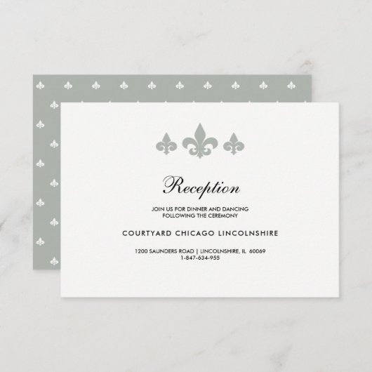 Fleur-de-lis Grijs Wit Receptie Kaart (Voorkant / Achterkant)