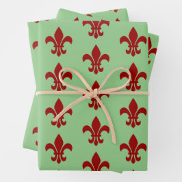 Fleur De Lis groen en rood Inpakpapier Vel