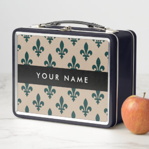 Fleur de Lis, Groen op Beige, Koninklijk, Uw Naam