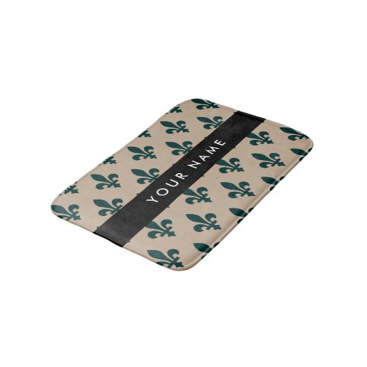 Fleur de Lis, Groen op Beige, Koninklijk, Uw Naam Badmat (Gekanteld)