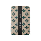 Fleur de Lis, Groen op Beige, Koninklijk, Uw Naam Badmat (Voorkant Verticaal)