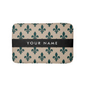 Fleur de Lis, Groen op Beige, Koninklijk, Uw Naam Badmat (Voorkant)