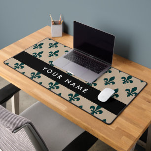 Fleur de Lis, Groen op Beige, Koninklijk, Uw Naam Bureaumat