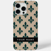 Fleur de Lis, Groen op Beige, Koninklijk, Uw Naam Case-Mate iPhone Case (Achterkant)