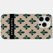 Fleur de Lis, Groen op Beige, Koninklijk, Uw Naam Case-Mate iPhone Case (Achterkant (horizontaal))