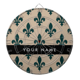 Fleur de Lis, Groen op Beige, Koninklijk, Uw Naam Dartbord