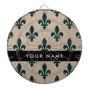 Fleur de Lis, Groen op Beige, Koninklijk, Uw Naam Dartbord