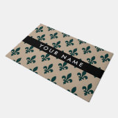 Fleur de Lis, Groen op Beige, Koninklijk, Uw Naam Deurmat (Schuin)