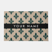 Fleur de Lis, Groen op Beige, Koninklijk, Uw Naam Deurmat (Voorkant)