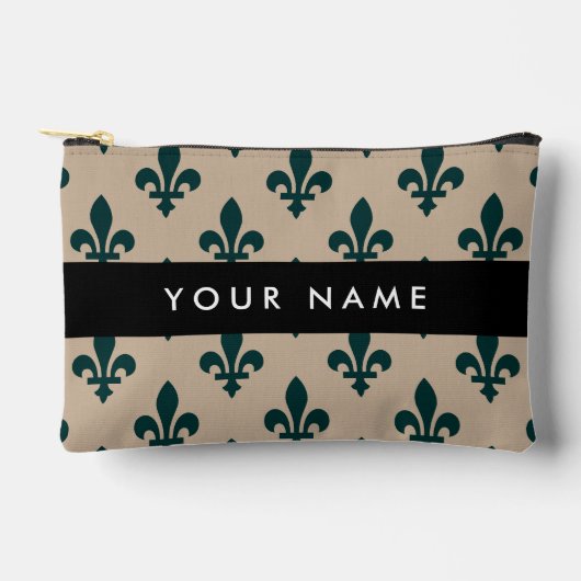 Fleur de Lis, Groen op Beige, Koninklijk, Uw Naam Etui (Voorkant)