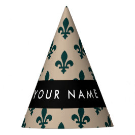 Fleur de Lis, Groen op Beige, Koninklijk, Uw Naam Feesthoedjes