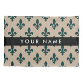 Fleur de Lis, Groen op Beige, Koninklijk, Uw Naam Kussensloop (Achterkant)