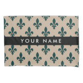 Fleur de Lis, Groen op Beige, Koninklijk, Uw Naam Kussensloop (Voorkant)