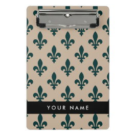 Fleur de Lis, Groen op Beige, Koninklijk, Uw Naam Mini Klembord