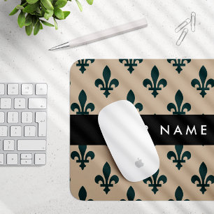 Fleur de Lis, Groen op Beige, Koninklijk, Uw Naam Muismat