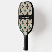 Fleur de Lis, Groen op Beige, Koninklijk, Uw Naam Pickleball Paddle (Links)