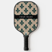 Fleur de Lis, Groen op Beige, Koninklijk, Uw Naam Pickleball Paddle (Voorkant)