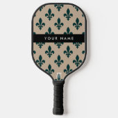 Fleur de Lis, Groen op Beige, Koninklijk, Uw Naam Pickleball Paddle (Achterkant)