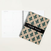 Fleur de Lis, Groen op Beige, Koninklijk, Uw Naam Planner (Display)